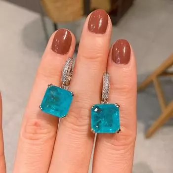 Emerald spar earrings Paraiba square earrings jewelry fashion