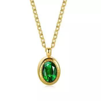 Emerald Zircon Necklace Titanium Steel Oval Geometric French Advanced Induction Plated Real Gold Stainless Steel Black Zirconium Clavicle Chain