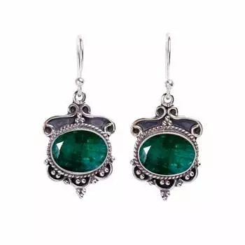 Emerlad - Dyed Quartz 925 Sterling Silver Earring V629, Green Earring, Oval Earring, Valentin s Day Gift, Gift For Her, Birthday Gift, Handmade Jewelr