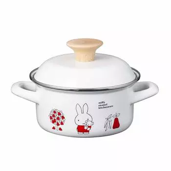 Emile Miffy Эмалированная кастрюля против кислот и без запаха со всеми IH-теплами с герметичной крышкой для удобства GoodPlus+ (двуручный 15см) [Сильные щелочи,