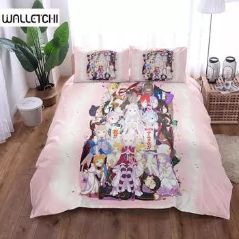 Emilia Subaru Natsuki Rem розовый пододеяльник без простыни King Queen Double Full Twin Single Size комплект постельного белья EU single(135x200cm)