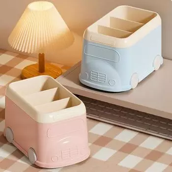 Емкость держателя, милые 3 отделения, большая настольная ручка, форма автобуса, многофункциональные канцелярские товары, канцелярские принадлежности синий