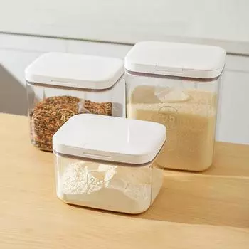 Емкость для хранения муки, кухонный контейнер для хранения корма для кошек из нескольких злаков, герметичное ведро для пищевого использования, влагостойкое 2.8L белый