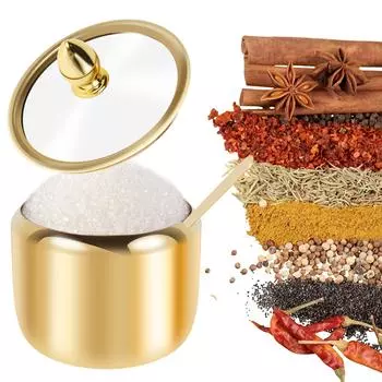 Емкости для хранения продуктов из нержавеющей стали 304, банки для сахара и чая с крышкой и набором ложек, многофункциональные емкости для приправ, кухонные банки для кофе золотой