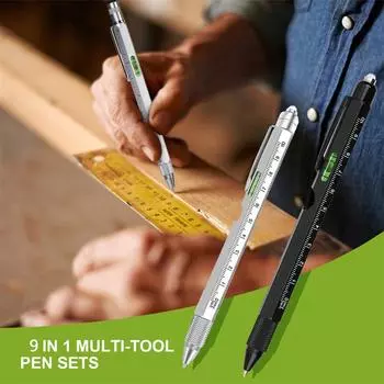 Емкостная ручка 9-в-1, светодиодная открывалка для бутылок, сенсорная ручка для письма, отвертка, металлическая многофункциональная шариковая ручка, ручка-инструмент чёрный