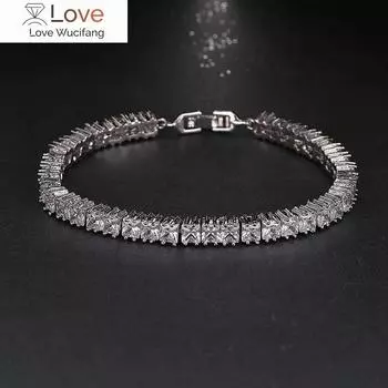 Emmaya браслеты цвета белого золота для женщин, дамы, блестящие 4 мм, квадратный Aaa, кубический циркон, ювелирные изделия, подарок на день рождения 19cm