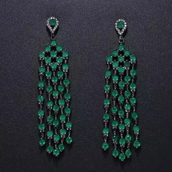 Emmaya Роскошные 3 цвета длинные серьги для женщин падение Aaa прозрачный кубический цирконий серьги с кисточками свадебная вечеринка подарок зелёный