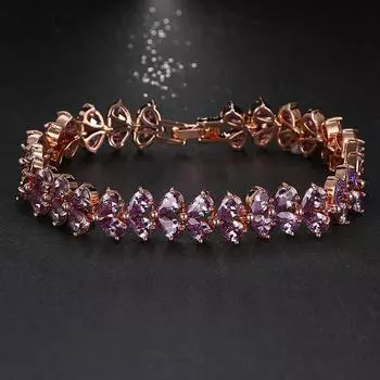 Emmaya Роскошный фиолетовый браслет с цирконием, уникальный дизайн, розовое золото, цвет груши, Aaa, браслеты с кубическим цирконием для женщин 19CM фиолетовый