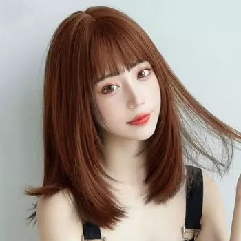 EMMOR Wig Wig Full Wig Crossdressing Wig Medium Straight Wig Natural Small Face Heat Resistant Layer Net Included Light Brown Semi-Long Women s