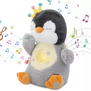 Emoin Good Night Penguin Toy Мягкая музыкальная шкатулка с движущейся мягкой игрушкой пингвина, белая домашняя рождественская детская мягкая игрушка для сна