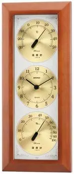 EMPEX Метеор, температура и гигрометр, погода и время для настенного монтажа, сделано в Японии, коричневый TM-726 28,5x12x3,8 см