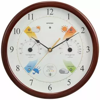 EMPEX Метеостанция с температурой и гигрометром Super EX Melody с функцией прогноза погоды для настенного монтажа, сделано в Японии, коричневый цвет