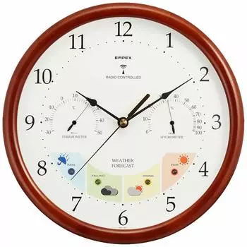 EMPEX Weather Meter Температура и гигрометр Weather Pal Радиочасы с функцией прогноза погоды для настенного монтажа Сделано в Японии Коричневый BW-873