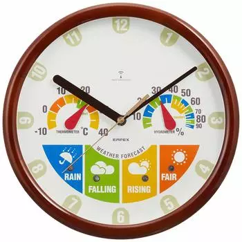 EMPEX Weather Temperature and Weather Pal Radio Weather Forecast For Wall Made in Brown Meter, Hygrometer, Clock, JOY, Function, Hanging, Japan,