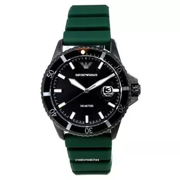Emporio Armani Кварцевые мужские часы с зеленым кремниевым черным циферблатом AR11464 100M