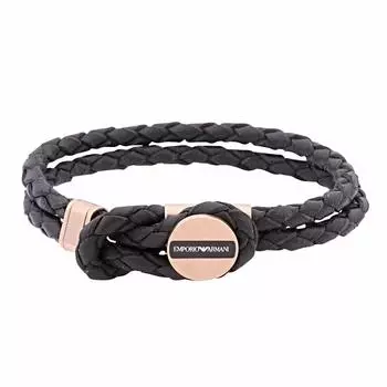 EMPORIO ARMANI Stainless Steel x Braided Leather Eagle Logo Bracelet 18cm EGS2177221 [Emporio Armani] [Item]