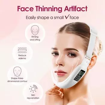 EMS Face V-Line Lifter Face Lifting Belt Face Slimming Vibration Massager LED Display Facial Beauty Instrument Skin Care Tool белый