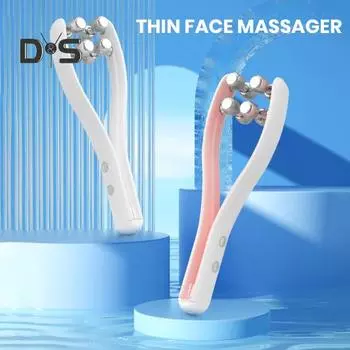 EMS микротоковый ролик для обновления кожи, уточнения контуров, V-Face Beauty, укрепляющий массажер для похудения лица розовый