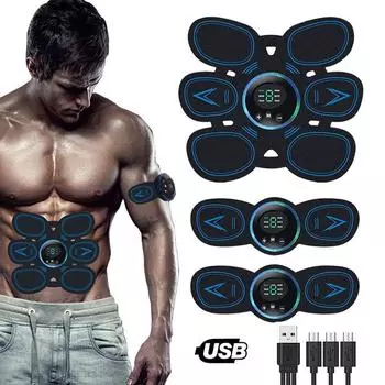 EMS стимулятор мышц живота, умный тренажер для мышц пресса, электрический фитнес-массажный стикер, USB перезаряжаемый массажер для похудения тела Blue