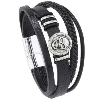 EMU new product personalized fashion hand-woven leather skull magnetic bracelet bracelet bracelet чёрный