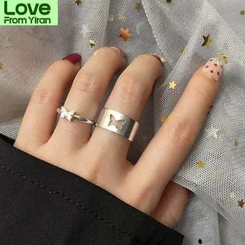 En Модные серебряные кольца-бабочки для женщин и мужчин, комплект колец для влюбленных пар, обручальные кольца, модные украшения на день святого Валентина