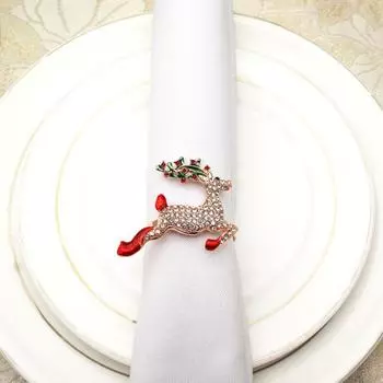 Эмалированное рождественское кольцо для салфеток, хрустальная рождественская елка, венок с оленями, держатели для салфеток для украшения стола на Рождество, свадьбу