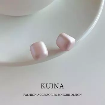 Enamel Small Sugar Cube Stud Earrings Sterling Silver Earring/Pin Women 2025 New Arrival Best Selling Fancy Niche Style Unique Pink Earrings As Shown in Pictures