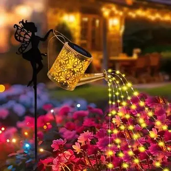 Enchanted Solar Fairy Lamp Outdoor Whimsical Iron Kettle Design with Auto Dusk-to-Dawn Sensor IP65 Garden Light for Pathway Warm,1pc