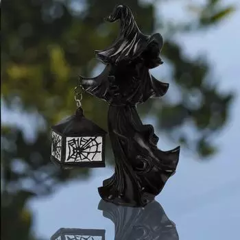 Enchanting Ghost Witch Halloween Decoration, Resin Ghost Statues Yard Decor, Ghost Witch Messengers Figurine, LED Lights Decorat