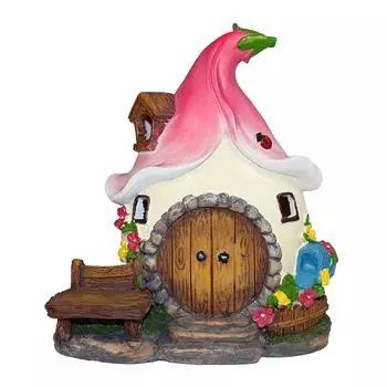 Enchanting Solar Lighted House Statue Outdoor Fairy Garden Lawn Ornament