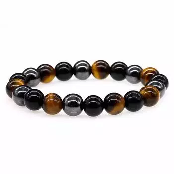 Energy Natural Energy Tiger Eye Гематит Черный Оникс Бусы Камень Браслет для Мужчин Ювелирные Изделия Шарм Подарок