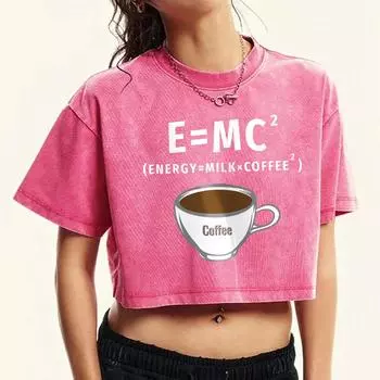 Engey=Milk X Coffee Printed Washed Women T-Shirts Fashion Cotton Tee Tops Street Casual Short Sleeve T Shirt M