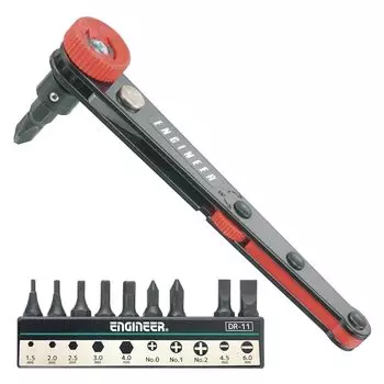ENGINEER Offset Ratchet Set 10 Bits Black Tip Thickness 40mm DR-06