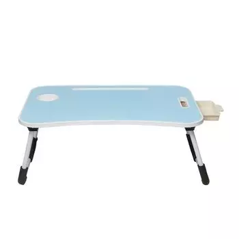 Engineered Wood Foldable Laptop Table with Cup Holder, Tablet Groove and Mini Drawer (60L x 40W x 26H cm, Blue) синий
