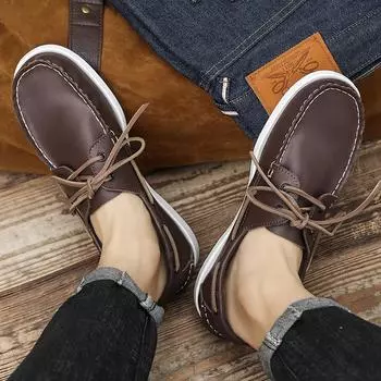 England Men s Flats Lace Up Men Loafers British Style Classic Lazy Shoes Mens Dress Leather Men Casual Shoes Fashion Boat Shoes 39 чёрный