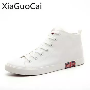 England Style Fashion Men Canvas Shoes High Top White Round Toe Male Casual Shoes Spring and Autumn Boys Flat Sneakers 7 белый