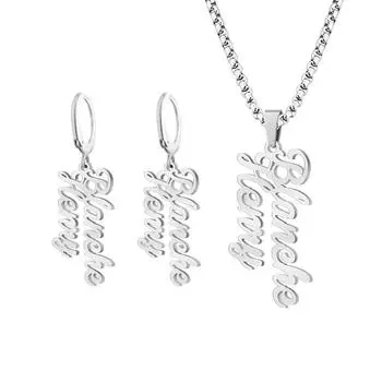 English Letter Necklace Women S Autumn And Winter Sweater Chain Letter Earrings Jewelry Set XL0190-Necklace - Cut Letters