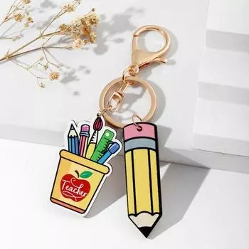 English Letter Pencil Rainbow Keychain Wooden Teacher Education Pendant Teacher s Day Gift Style 2