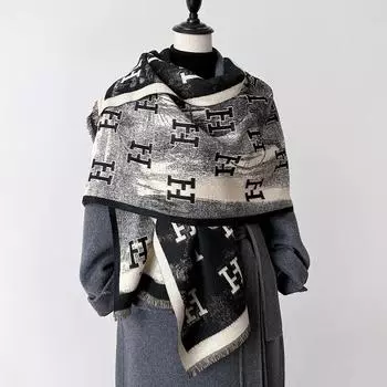 English Letters, Carriage, Retro Style, Fashion Print, Scarf, Thickened, Autumn And Winter, With Shawl, Female светло-коричневого