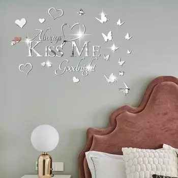 English letters kiss me mirror wall stickers decoration living room bedroom wall layout JM907-Silver