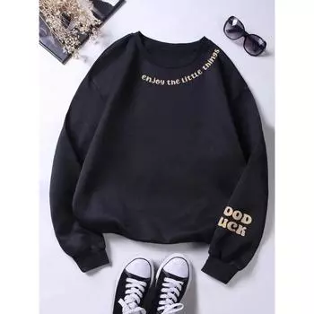 Enioy The Little Things Письменный Принт Толстовка Женская Уличная Пуловер Теплые Мягкие Толстовки Свободный Круглый Вырез Флис Женская Одежда S