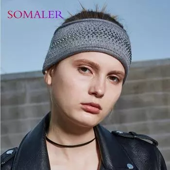 ENJOYFUR модная зимняя повязка на голову со стразами, женские кашемировые вязаные аксессуары для волос для женщин, широкий теплый женский головной убор серый