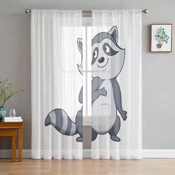 Енот Мультфильм Прозрачные Шторы Для Спальни Гостиной Тюль Шторы Для Кухни Окна Вуаль Шторы 135W x 114H(cm)