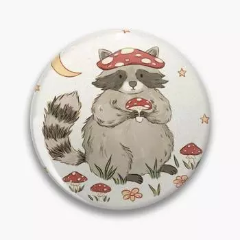 Енот с грибами Мягкая булавка на пуговицах Модный металлический декор Забавный женский воротник Креативная одежда Милый мультяшный подарок Ювелирные изделия Любовник Булавка на лацкан Шляпа Значок 32mm(1.25in)