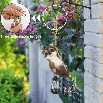 Енот, солнечный светильник, смоляной лазающий енот со светодиодным фонарем, водонепроницаемая садовая статуэтка, подвесная фигурка енота для двора, стены, балкона, дерева коричневый