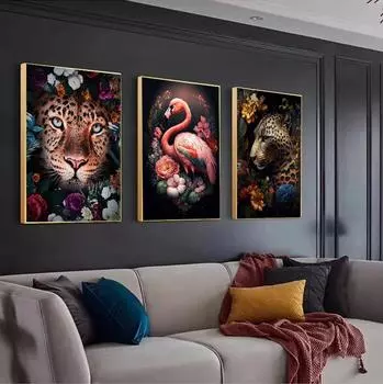 Енот в джунглях, тигр, леопард, сова, попугай, постеры и принты, холст, картины, настенные художественные фотографии для гостиной, украшения дома 21x30cm No Framed