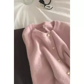 Енотовый бархат Фантазийный свитер Верхняя одежда Вязаный кардиган Pink L