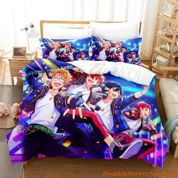 Ensemble Stars Bedding Set Single Twin Full Queen King Size Bed Set Adult Kid Bedroom Duvetcover Sets Anime Bed Sheet Set AU Single(140x210cm)