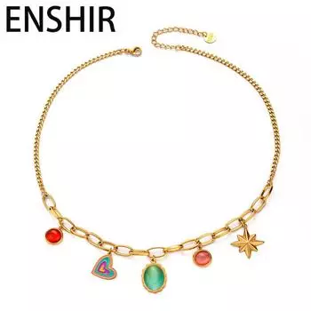 ENSHIR 316L нержавеющая сталь цветное сердце камень звезда кулон ожерелье для женщин индивидуальные ювелирные изделия подарки оптом