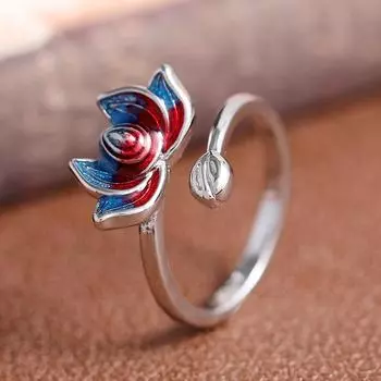 [Enter brocade] Retro medium enamel open silver ring men s and women s cloisonne simple temperament antique index finger ring